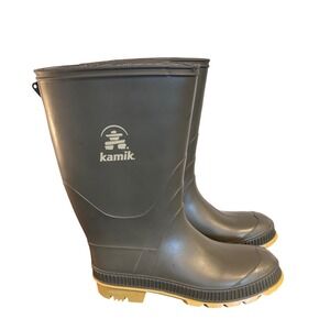 Kamik STOMP Waterproof Rain Boots Big Kids 6 Grey Olive Green Lug Sole Gorpcore